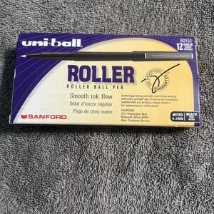 NEW | Uni-Ball Roller Ball‎ Stick Pen, Black Ink, 12 Pens, MICRO 0.2mm | RARE